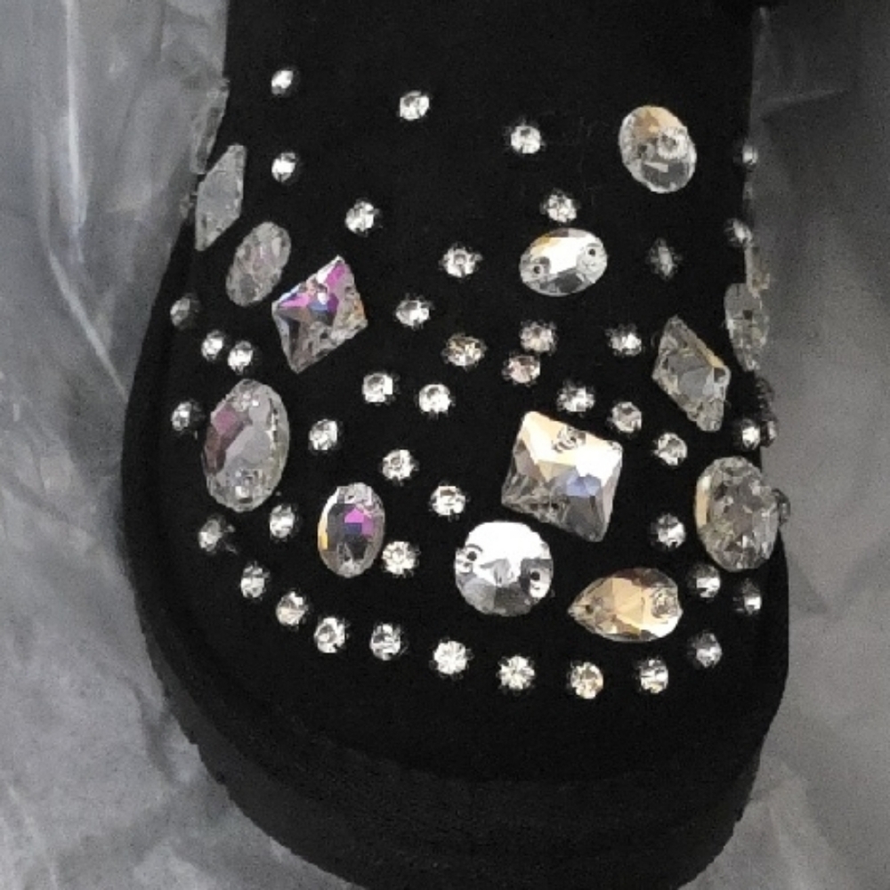 Sparkling Black Ankle Boots with Crystal Accents